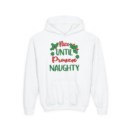 Nice Until Proven Naughty Youth Heavy Blend Hooded Sweatshirt