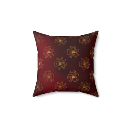 Crimson Gilded Daisies Throw Pillow