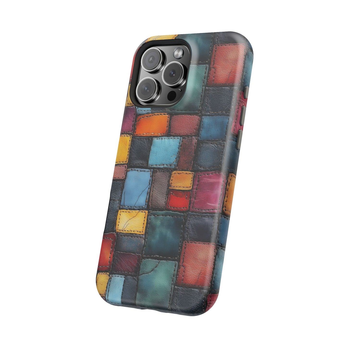 Coloerful Leather Patchwork MagSafe® Compatible Tough Case for iPhone