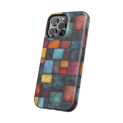 Coloerful Leather Patchwork MagSafe® Compatible Tough Case for iPhone