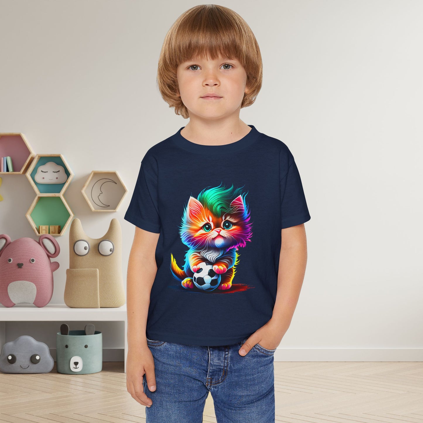Cute Colorful Kitten w/Soccer Ball Heavy Cotton™ Toddler T-shirt