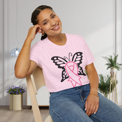 Butterfly Pink Support Ribbon Adult T-shirt