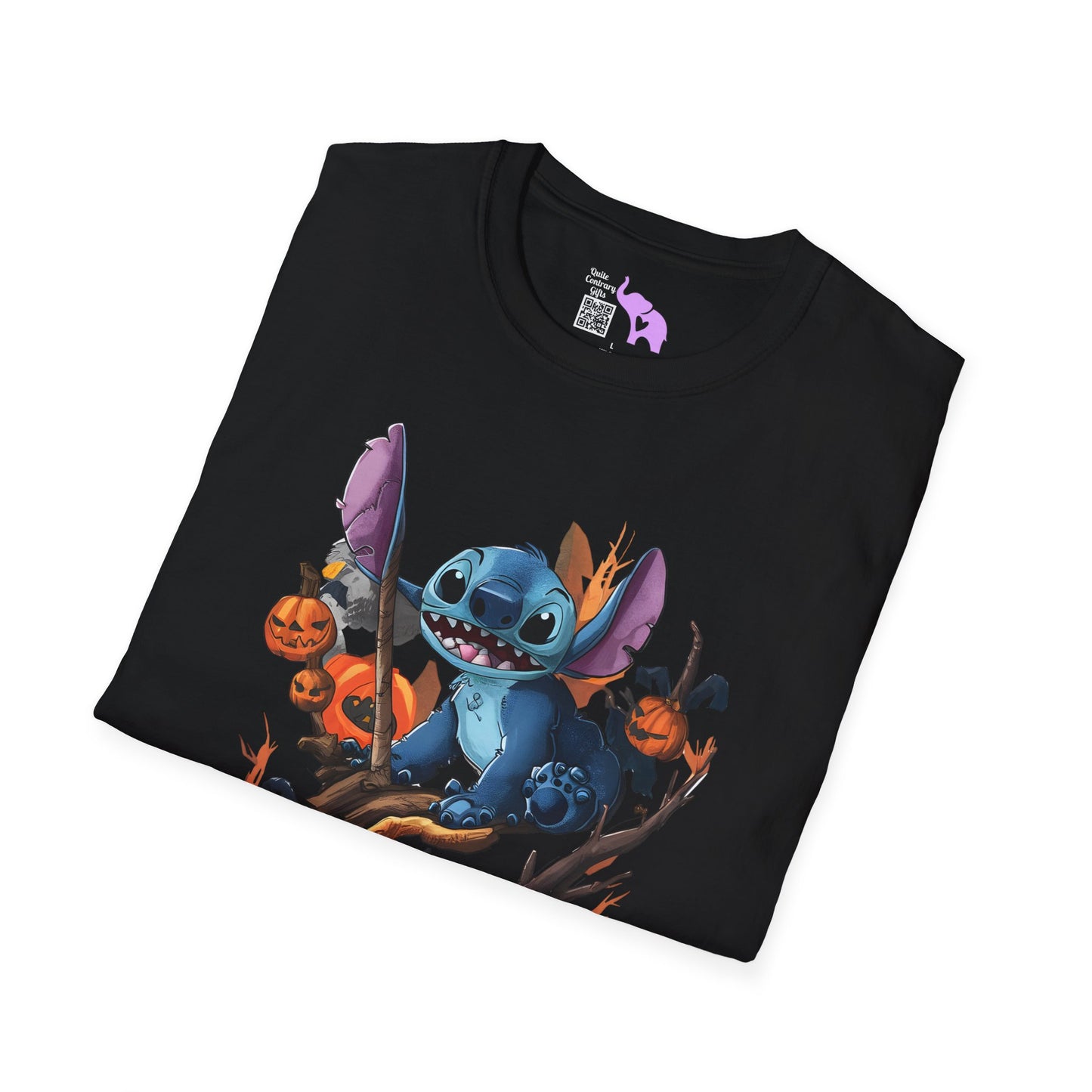 Halloween Stitch in Tree w/Pumpkins Adult T-shirt