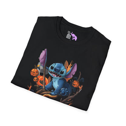 Halloween Stitch in Tree w/Pumpkins Adult T-shirt