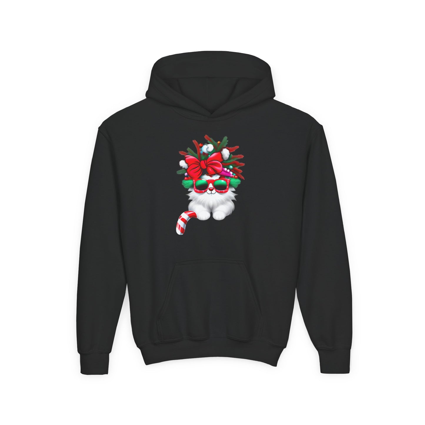 White Candy Cane Kitten Youth Hoodie