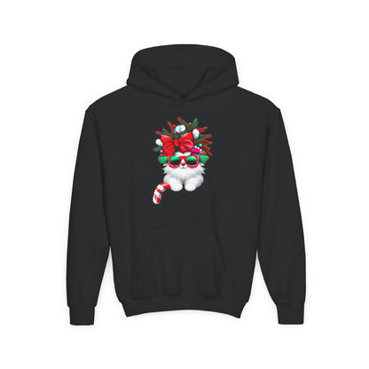 White Candy Cane Kitten Youth Hoodie