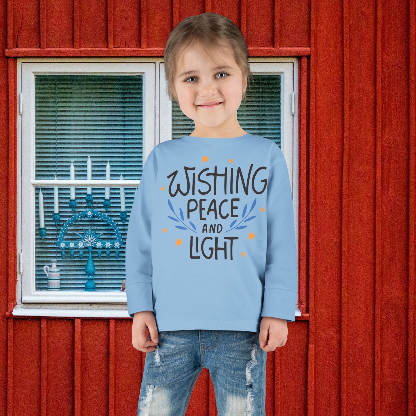 Hanukkah Wishing Peace & Light 3 Toddler Long Sleeve Tee
