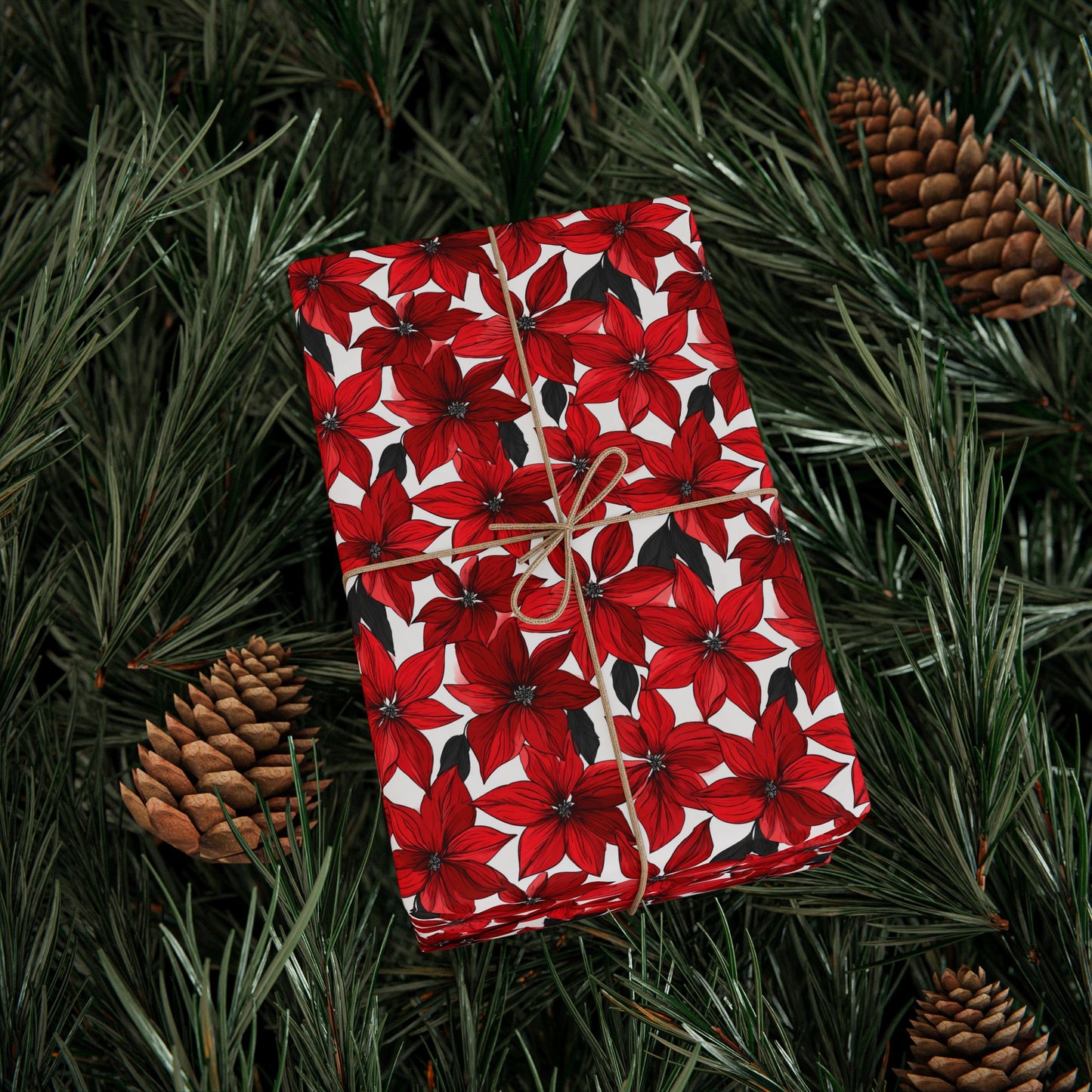 Inked Poinsettias Wrapping Paper