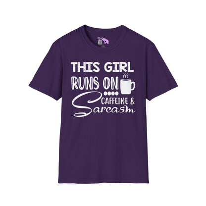 This Girl Runs On Coffee And Sarcasm Adult T-shirt