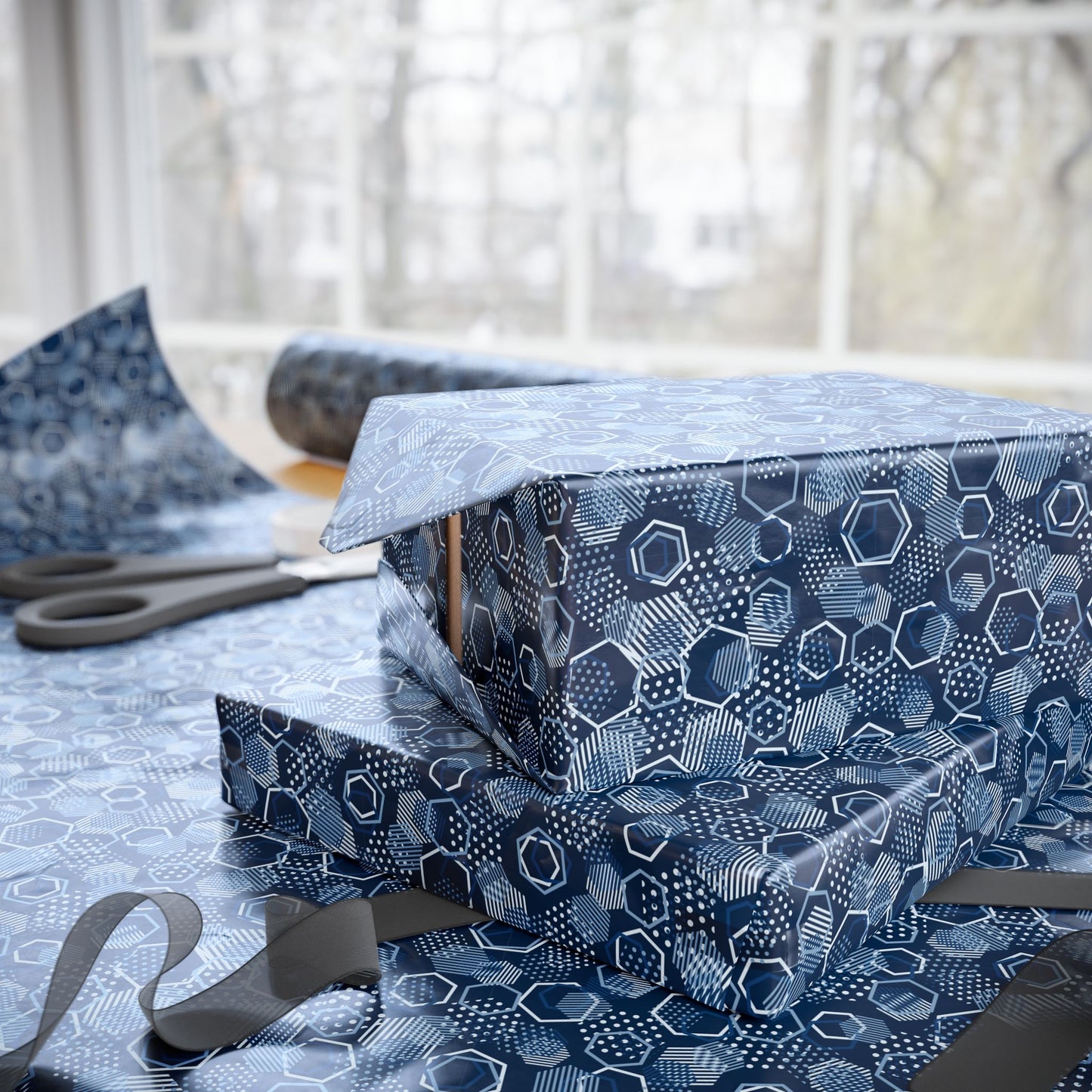 Blue Hexagons Gift Wrap for All Occasions