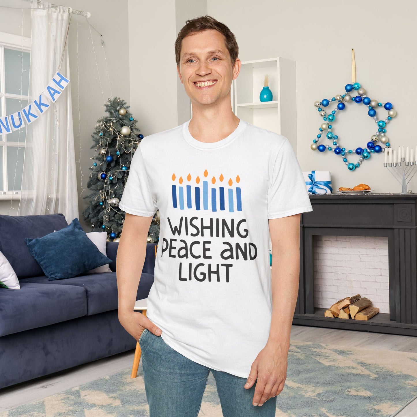 Hanukkah Wishing Peace & Light Adult T-shirt