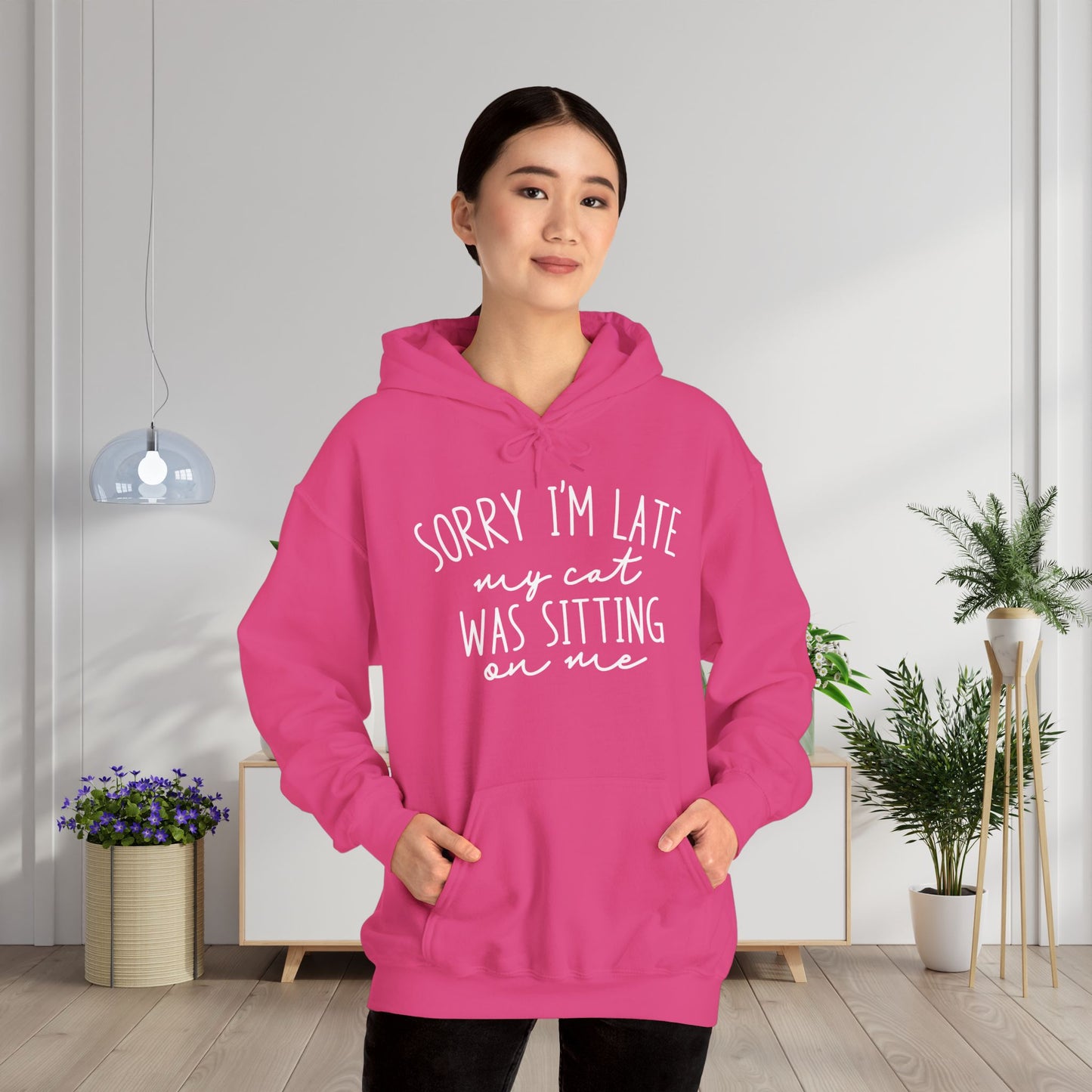 Sorry I'm Late My Cat Was Sitting On Me Heavy Blend™ Hooded Sweatshirt