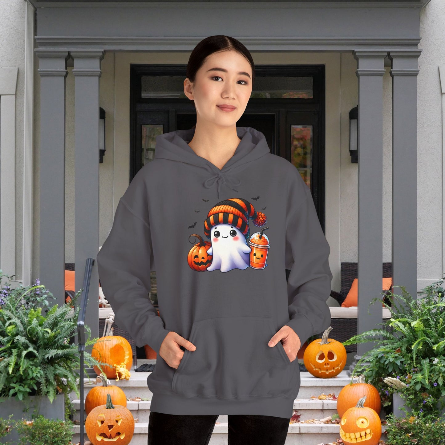 Cute Ghost and Pumpkins Heavy Blend™ Hooded Sweatshirt