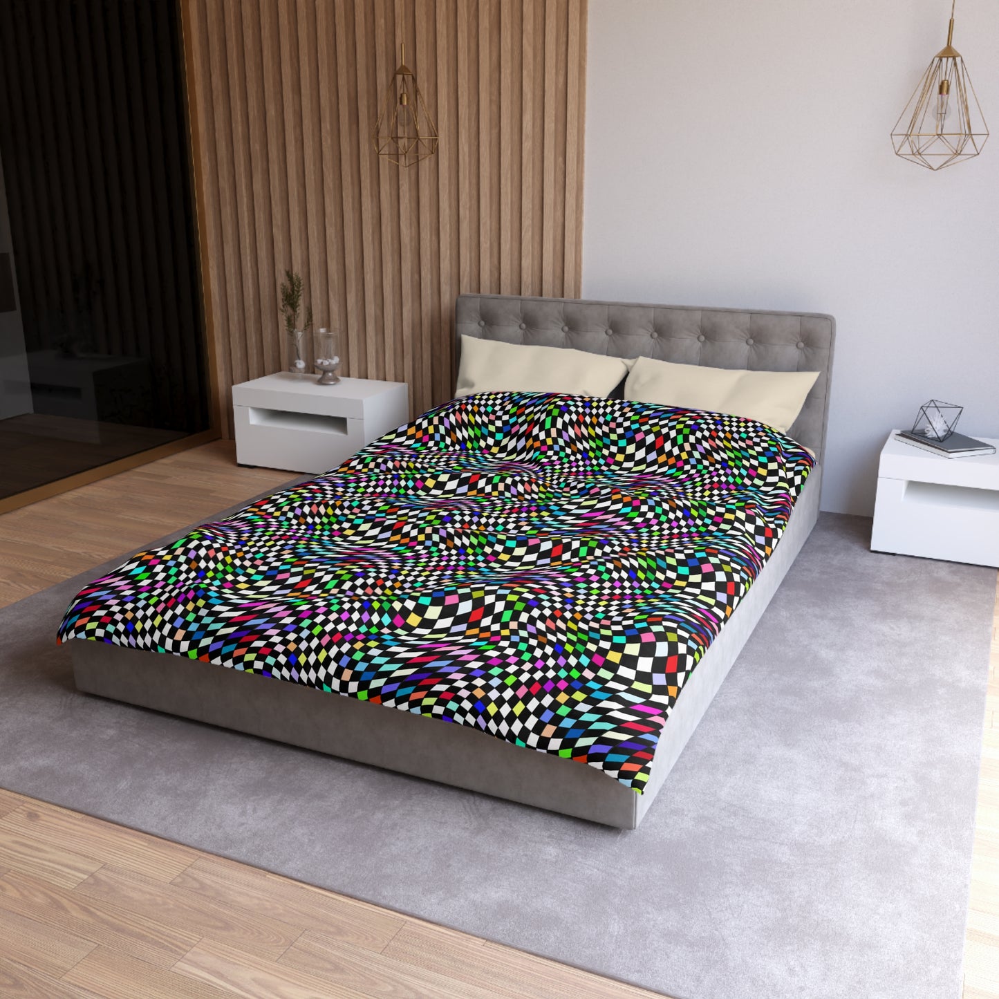 Warped Colorful Checkered Microfiber Duvet Cover