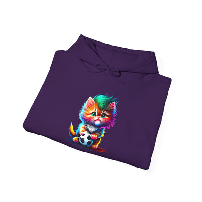 Cute Colorful Kitten w/Soccer Ball Heavy Blend™ Hooded Sweatshirt