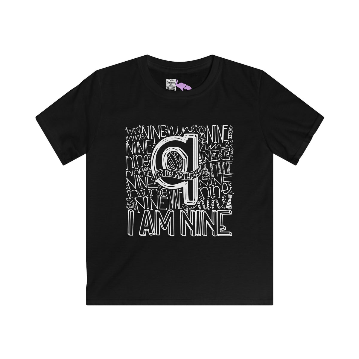 I Am Nine Typography Youth Softstyle Tee
