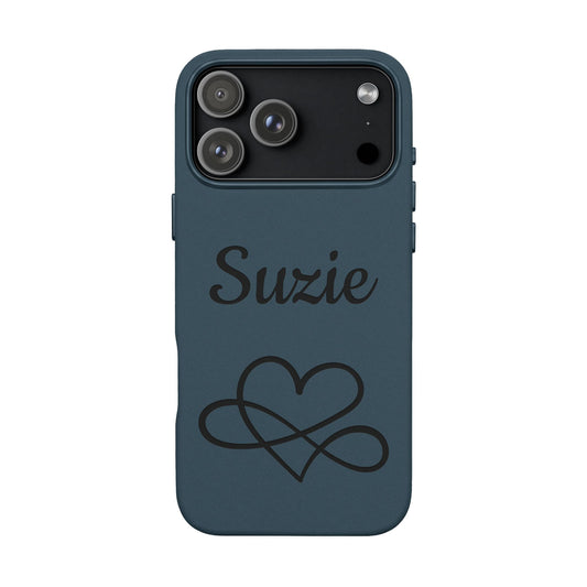 Personalized Name & Infinity Heart Engraved Leather Phone Case