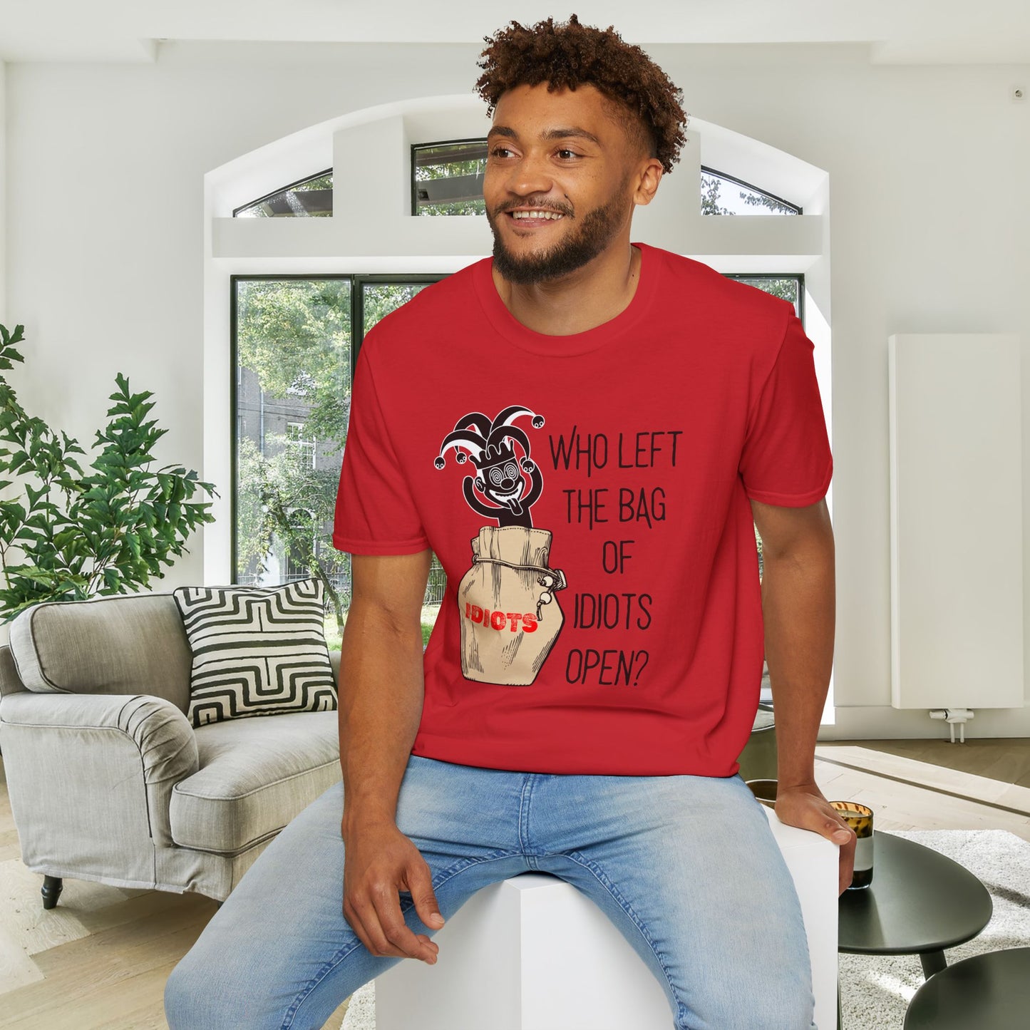 Who Left The Bag of Idiots Open Adult T-shirt