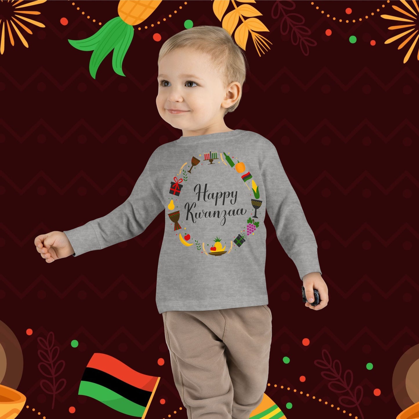 Happy Kwanzaa Wreath Toddler Long Sleeve Tee