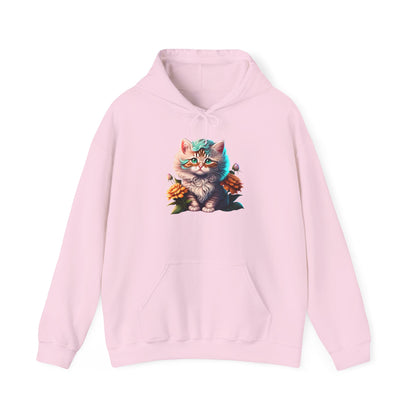 Cute Colorful Kitten in Flowers 3 Heavy Blend™ Hooded Sweatshirt