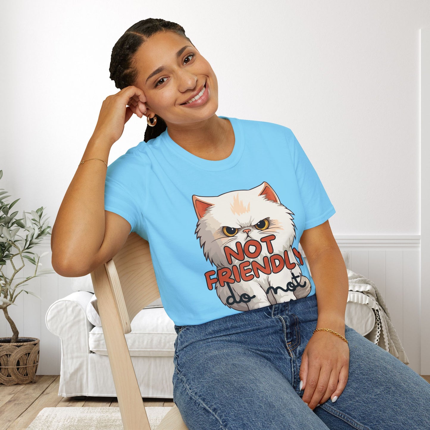 Not Friendly Do Not Touch Cat Adult T-shirt