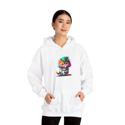 Cute Colorful Kitten w/Soccer Ball Heavy Blend™ Hooded Sweatshirt