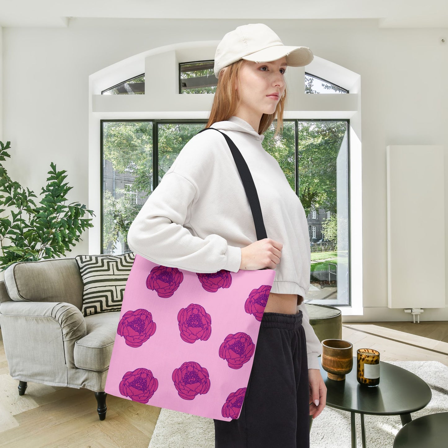 Rosy Dream Peonies Canvas Tote Bag