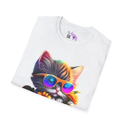 Cool Colorful Kitten in Flowers Adult T-shirt
