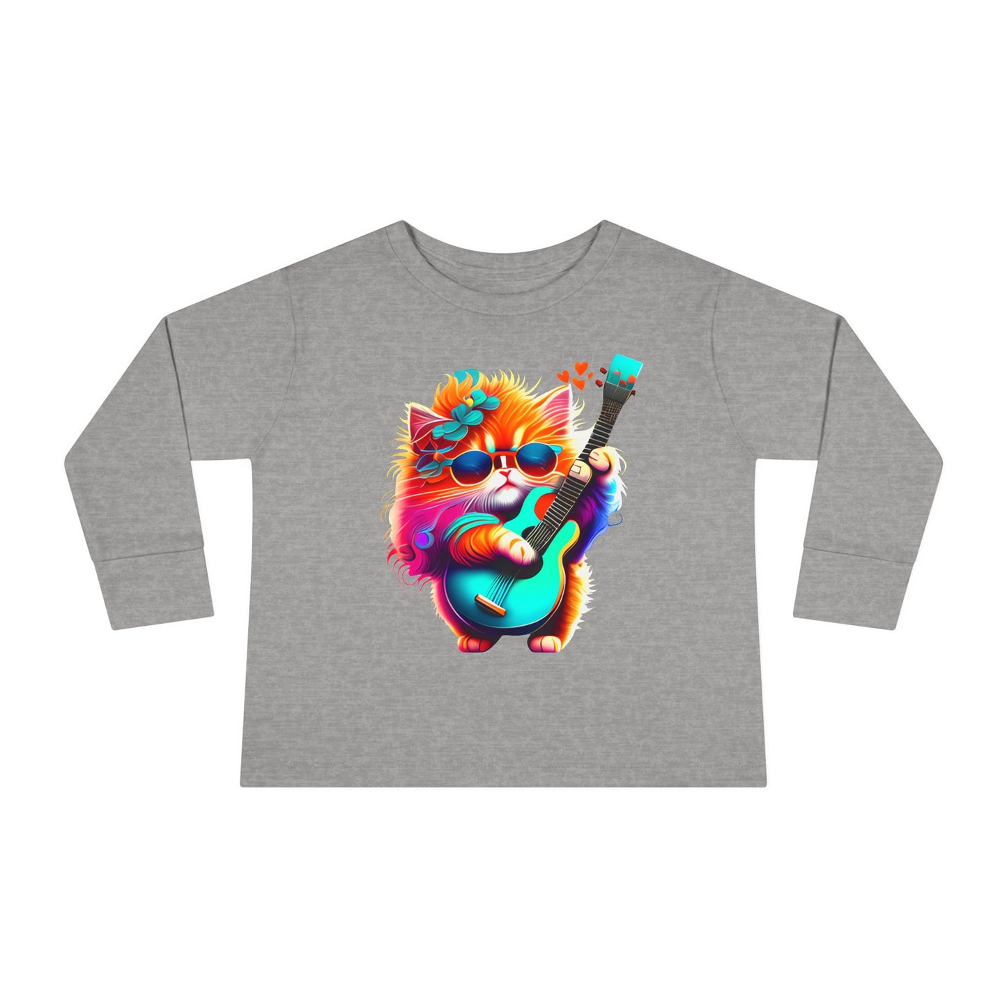 Colorful Guitar Kitten Toddler Long Sleeve Tee