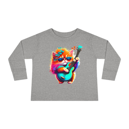 Colorful Guitar Kitten Toddler Long Sleeve Tee
