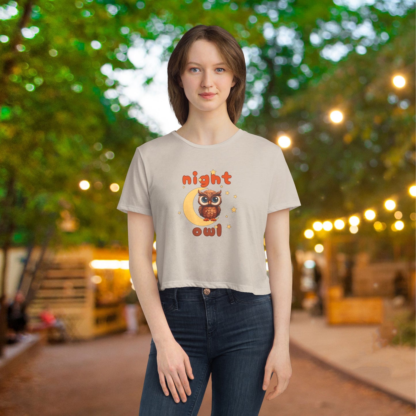 NIght Owl Women's Flowy Cropped Tee