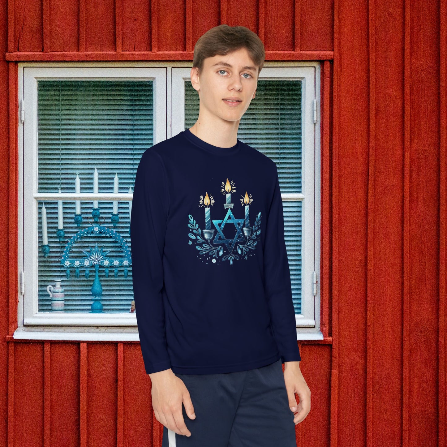 Star & Flame Hanukkah Youth Long Sleeve Tee