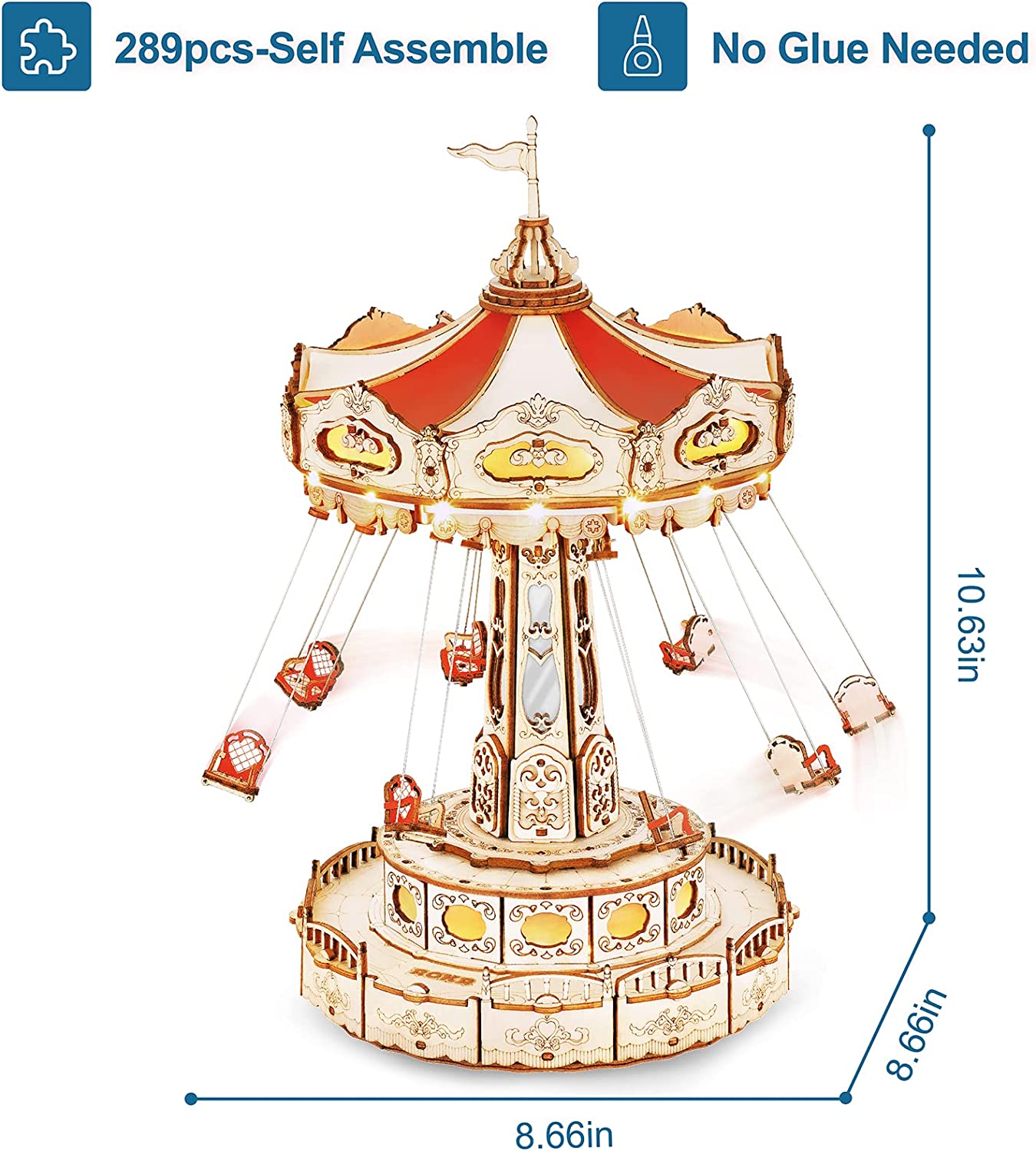 Carnival Swing Ride Mechanical Wooden Music Box Kit