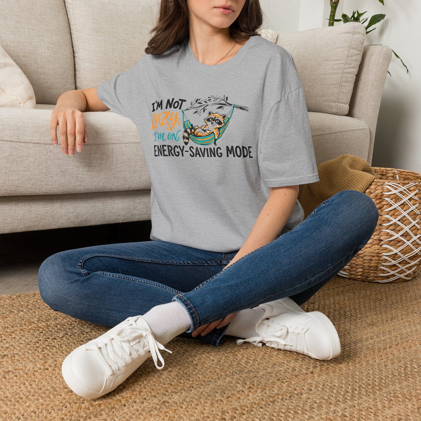 ""I'm Not Lazy, I'm On Energy Saving Mode (Racoon in Hammock) Adult T-shirt