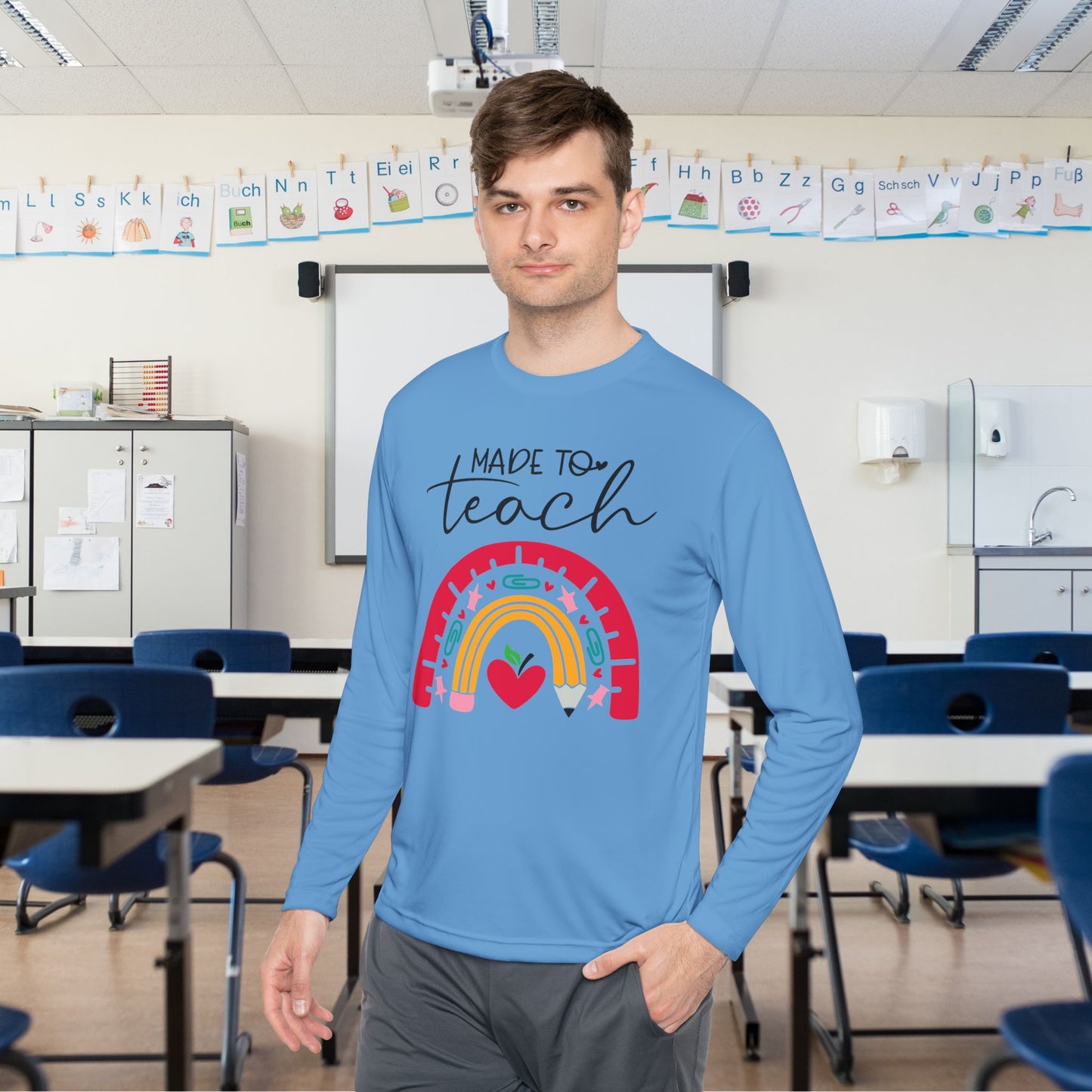Made to Teach Rainbow Adult Long Sleeve Tee