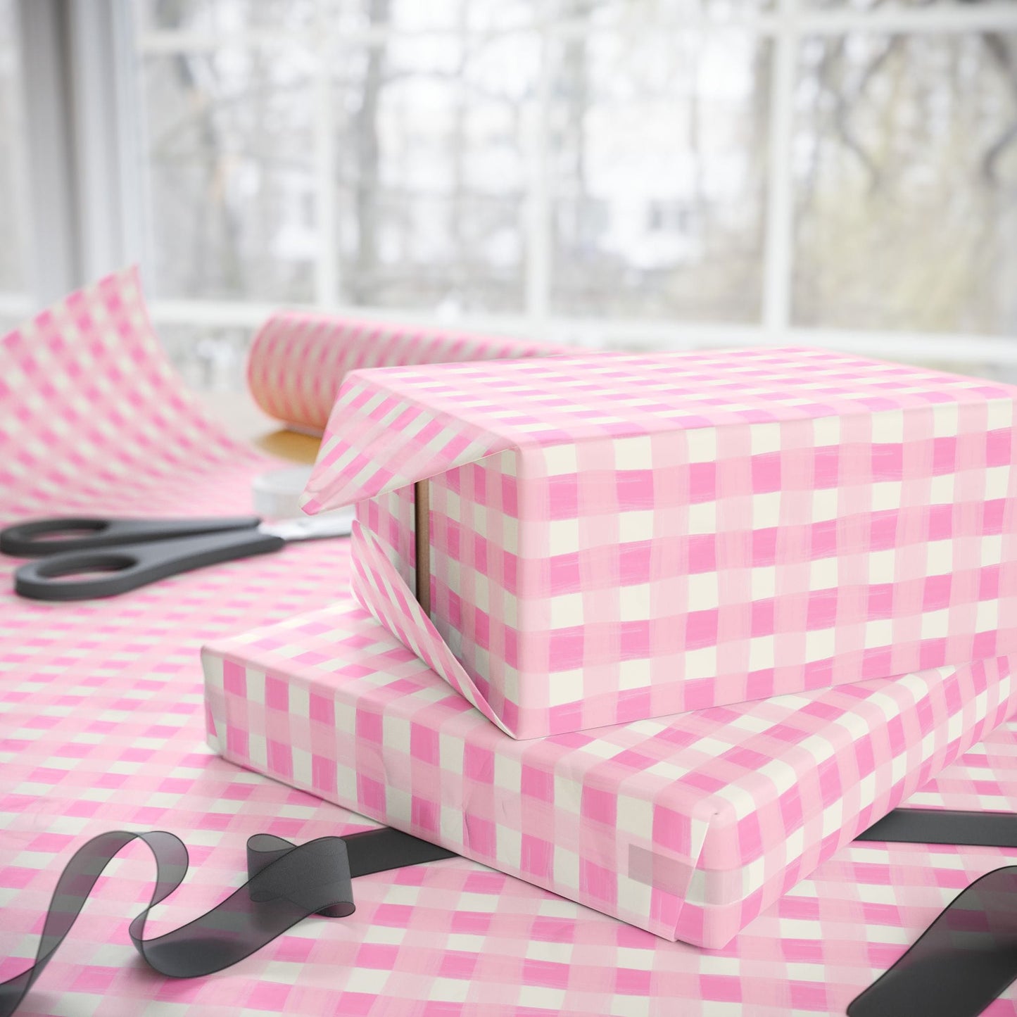 Dreamy Rose Gingham Wrapping Paper