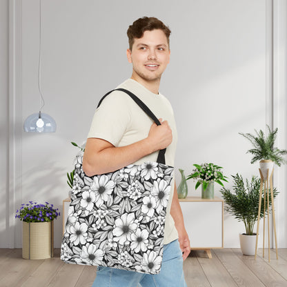 Black & White Forget-Me-Nots Canvas Tote Bag