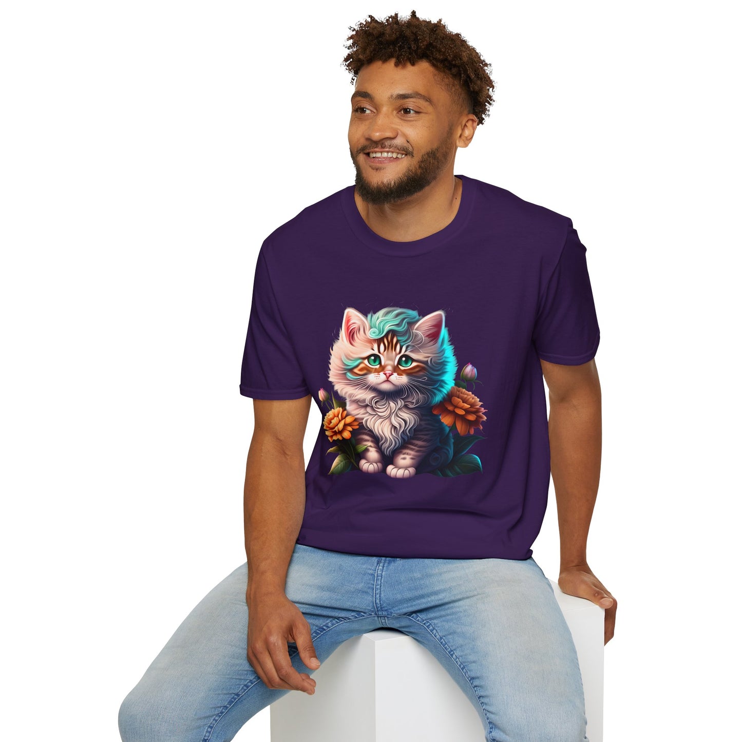 Cute Colorful Kitten in Flowers 3 T-shirt