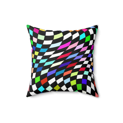 Warped Colorful Checkered Throw Pillow