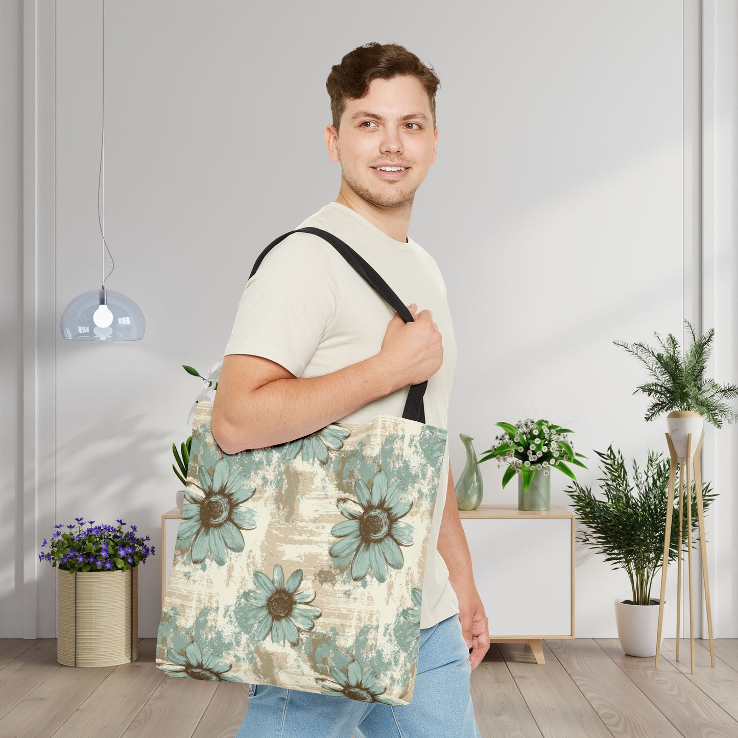 Rustic Teal Daisy Canvas Tote Bag