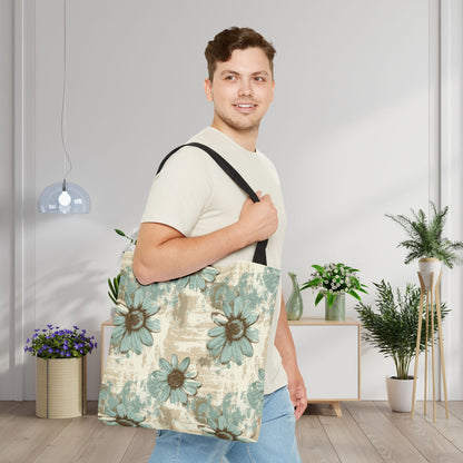 Rustic Teal Daisy Canvas Tote Bag