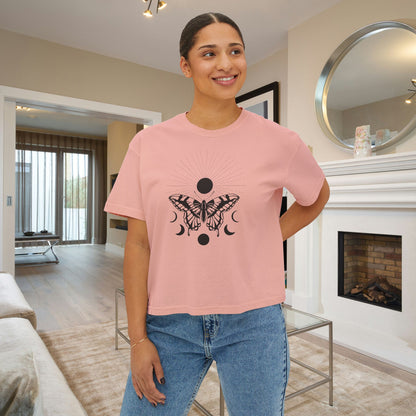 Butterfly w/Sun, Moon, & Stars Women's Boxy Tee