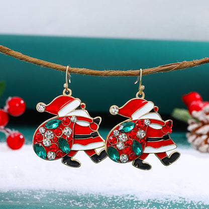 Adorable Santa Claus Colorful Rhinestone Earrings