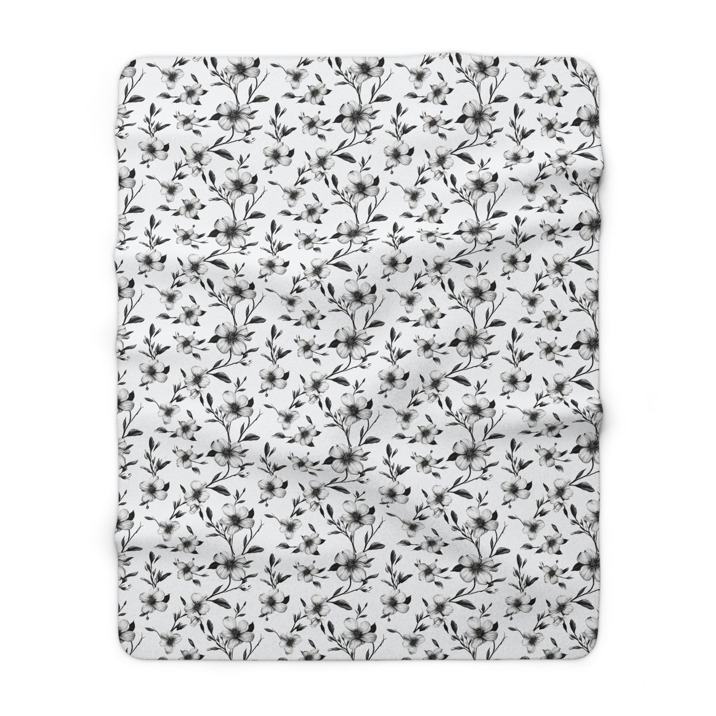 Black & White Five Petal Floral Fleece Blanket