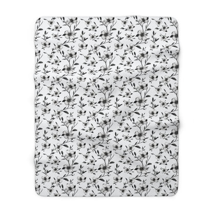 Black & White Five Petal Floral Fleece Blanket