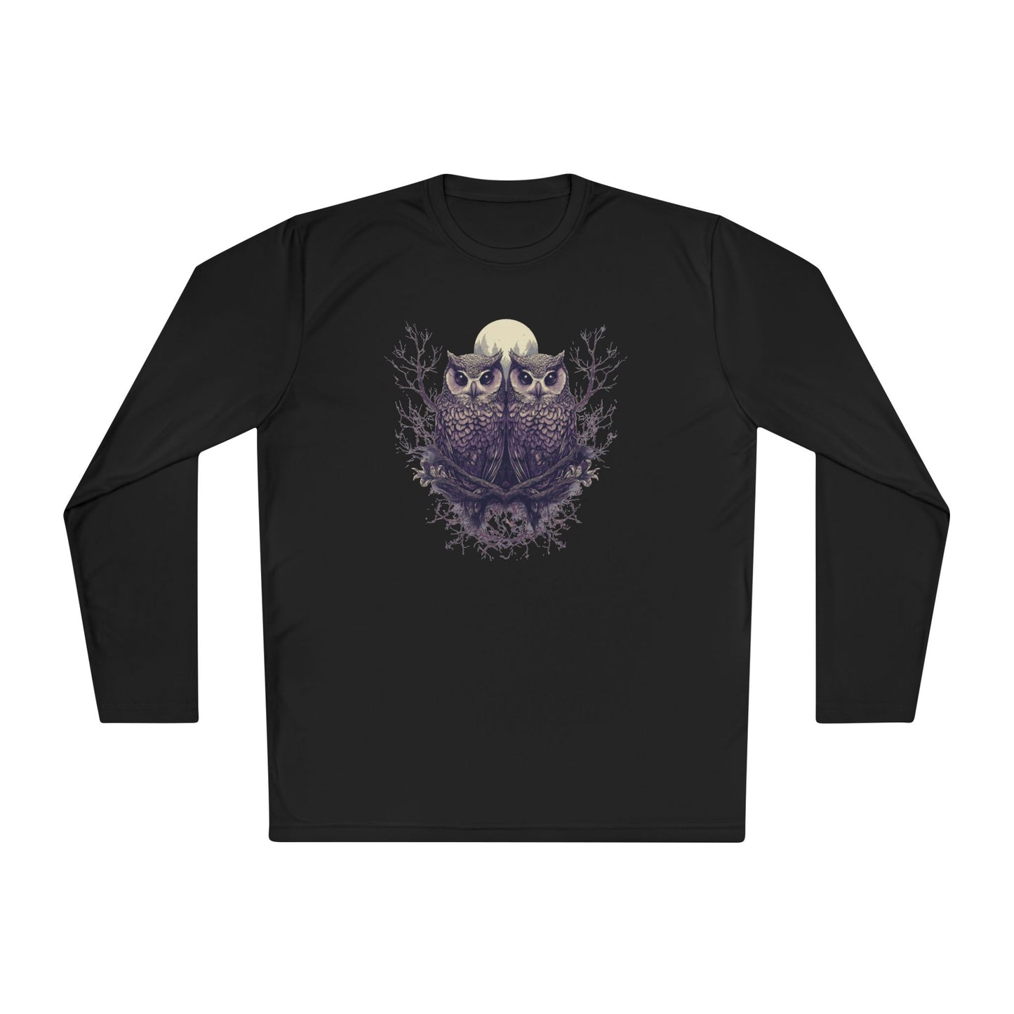 Owls with Full Moon Adult Long Sleeve Tee