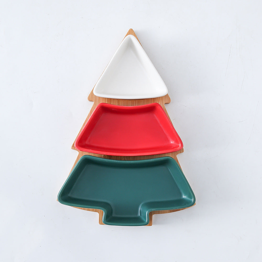 Christmas Tree 4Pc Ceramic Serving Snack Dish & Board