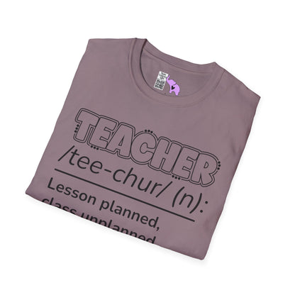 Teacher Definition: Lesson Planned, Class Unplanned, Chaos Guaranteed Adult T-shirt