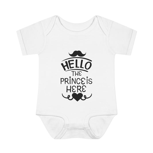 Hello The Prince Is Here Infant Baby Rib Bodysuit