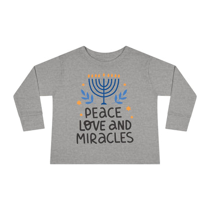 Hanukkah Peace Love & Miracles 1 Toddler Long Sleeve Tee